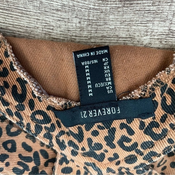 Forever 21 Brown Black Denim Leopard Print Overall Dress Size Medium - Picture 6 of 6